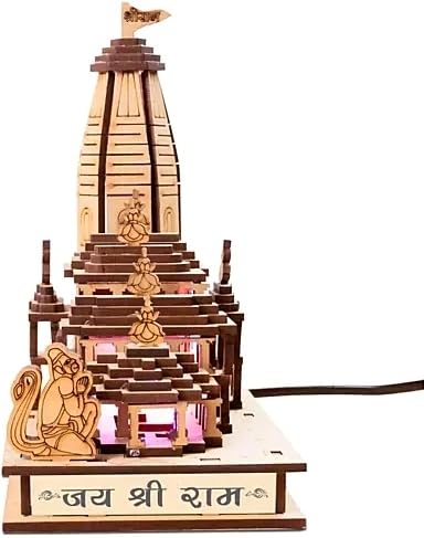 Shri Ram Mandir with Light, Ram Janmabhoomi Ayodhya Temple, (8*6)Architectural Model for Ram Bhakts Religious Decorative Items for Home & Office (Wood, Brown, Gold) - Image 2