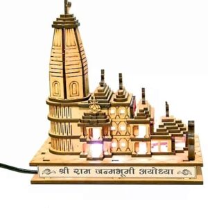Shri Ram Mandir with Light, Ram Janmabhoomi Ayodhya Temple, (8*6)Architectural Model for Ram Bhakts Religious Decorative Items for Home & Office (Wood, Brown, Gold)