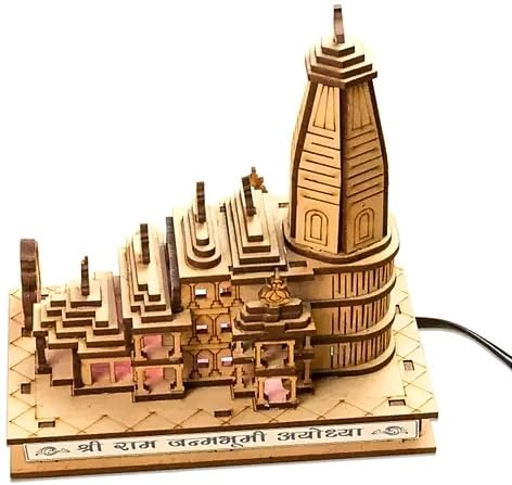 Shri Ram Mandir with Light, Ram Janmabhoomi Ayodhya Temple, (8*6)Architectural Model for Ram Bhakts Religious Decorative Items for Home & Office (Wood, Brown, Gold) - Image 4