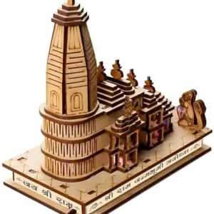 Ram Mandir Ayodhya Model 3D Replica Handcrafted Wooden Traditional - Intricate MDF Craftsmanship, Authentic Design with Multicolour Light, Size (6x8) inch