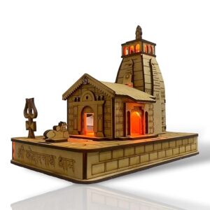 Kedarnath Temple 3D with LED Shree Kedarnath Dham(8*6), Lord ShivJi Decorative Wooden Showpiece - Brown, White
