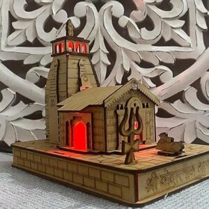 Kedarnath Temple 3D with LED Shree Kedarnath Dham(4*6), Lord ShivJi Decorative Wooden Showpiece - Brown, White